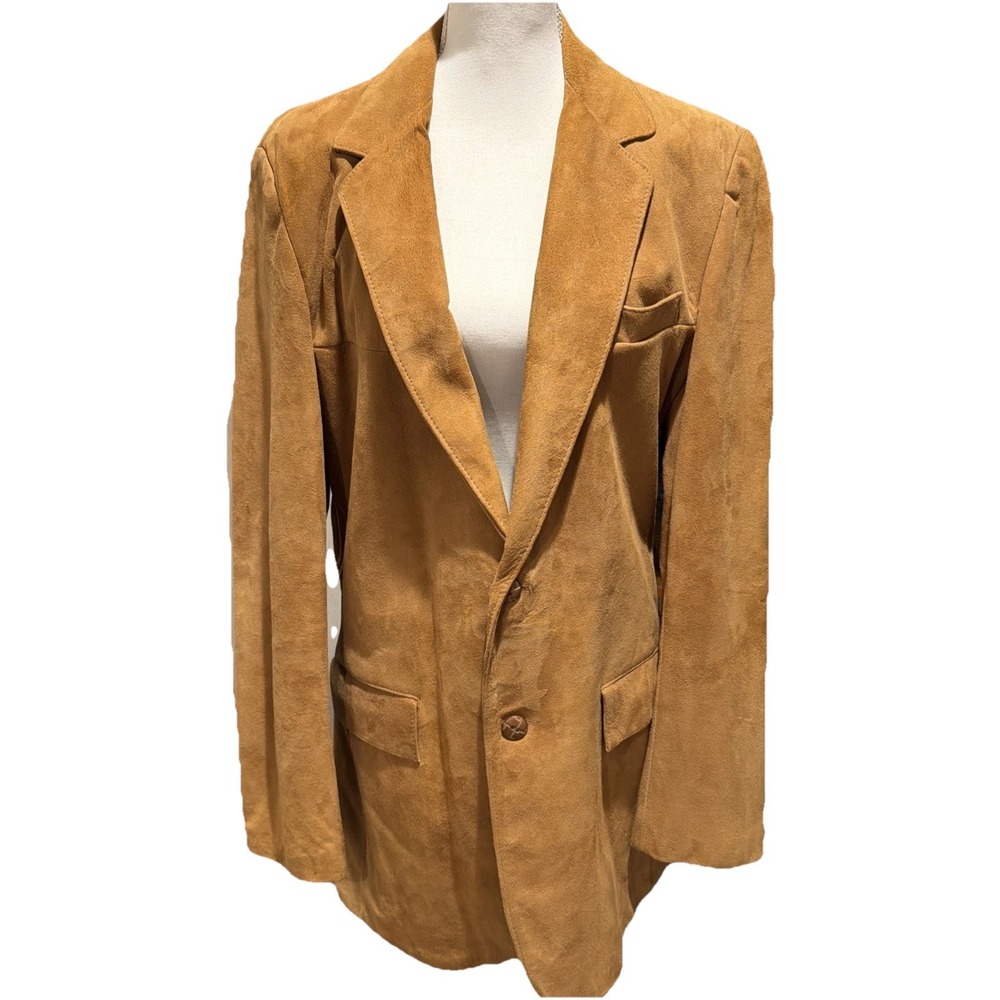 VTG Clipper Mist Mens Suede Leather Blazer Jacket 42 Ex-long Tan 70s Retro READ